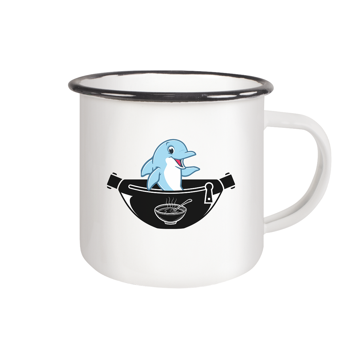Delfin, Bauchtasche & Suppe - Emaille Tasse (Black)
